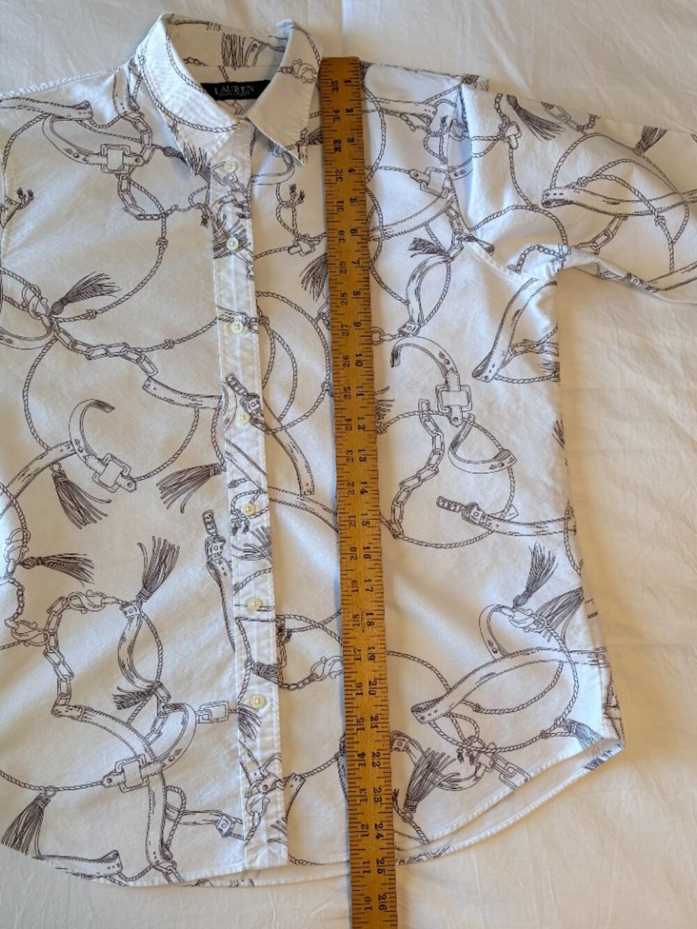 Lauren Ralph Lauren Equestrian Print Shirt White Gray MP - Picture 8 of 8